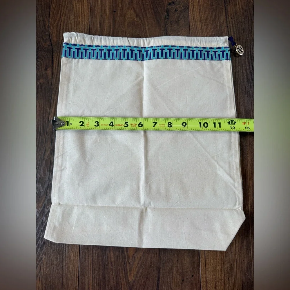 Tory Burch Cream Canvas Dust Bag with Blue Trim and Gold Charm